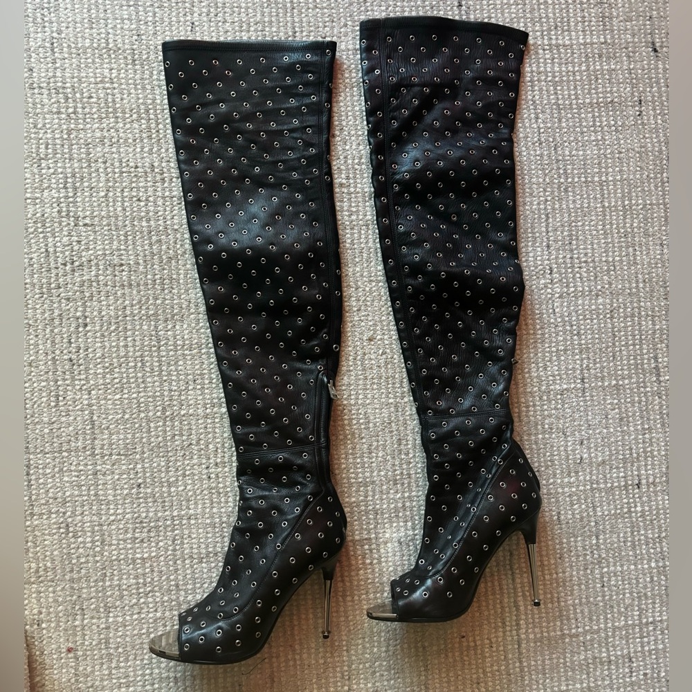 TOM FORD black leather over the knee, open toe boots 38/5